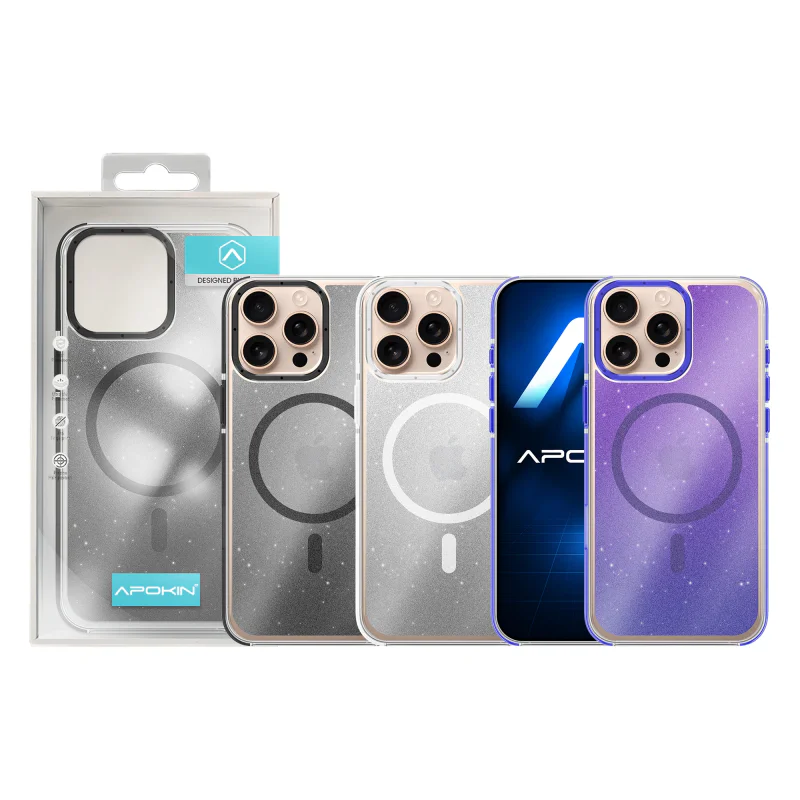 Capa Apokin para iPhone 13 Pro com Glitter e MagSafe Prata - Imagem 1