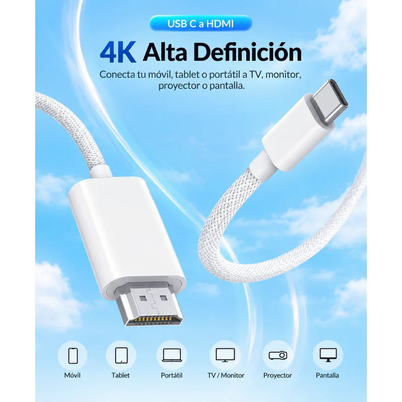 Cabo Apokin J06 USB-C para HDMI 4K 2 m - Imagem 3