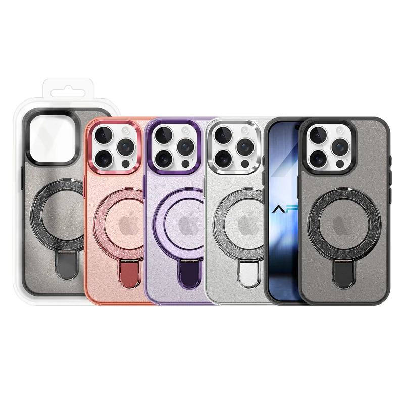 Capa com Purpurina e Anel MagSafe Apokin para iPhone 15 Preto