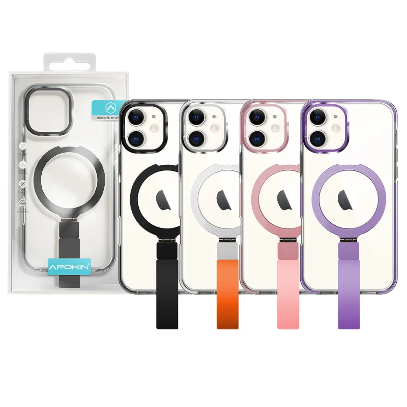 Capa Apokin para iPhone 11 Acrílica com Suporte Alça e MagSafe Branco e Laranja