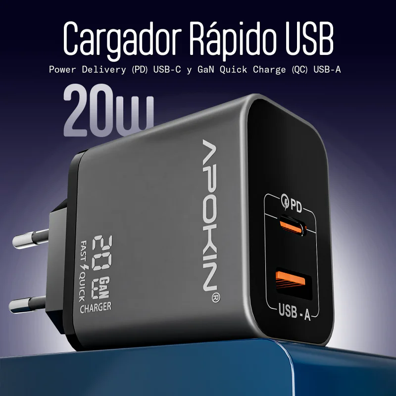 Carregador Apokin USB Tipo-C 20 W com Cabo USB-A para Tipo-C 3.0A Branco - Imagem 2
