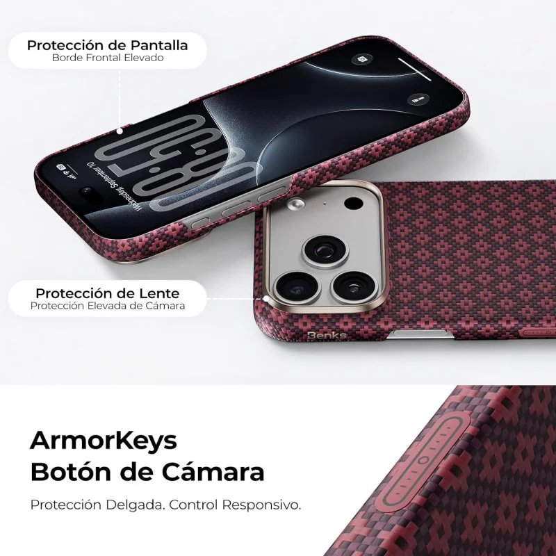Capa BENKS ArmorGrid Air em Kevlar para iPhone 17 Pro e 18 Pro Vermelho - Imagem 5