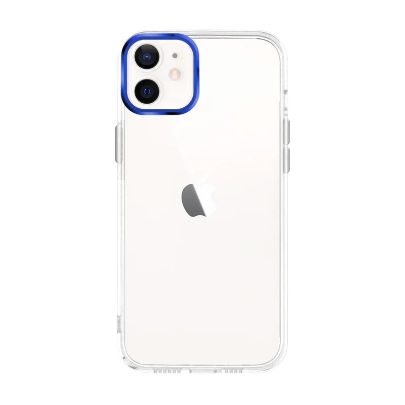 Capa Apokin para iPhone 12 em Acrílico Rígido Transparente com Bordo em Alumínio Azul - Imagem 3