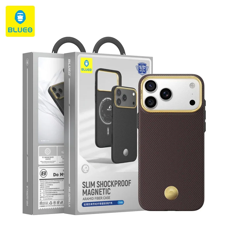 Capa Magnética Apokin BLUEO para iPhone 17 Pro e 18 Pro em Fibra de Aramida Dourado - Imagem 3