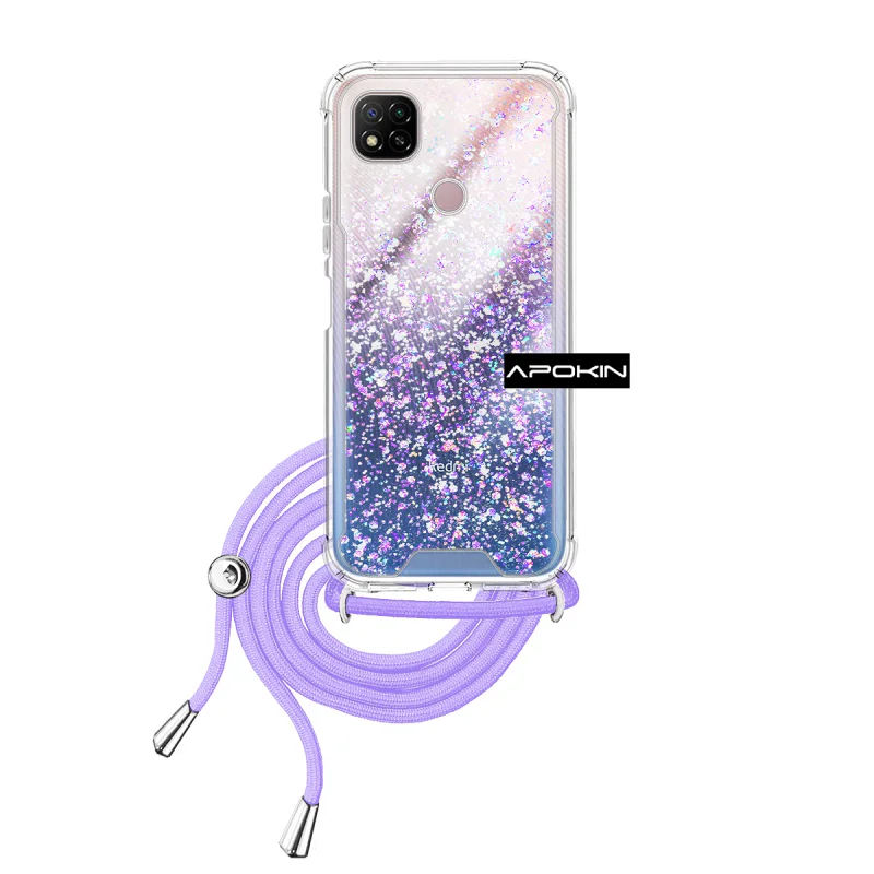 Capa de Gel Apokin Transparente com Cordão para Xiaomi Redmi 9C Azul Turquesa - Imagem 2