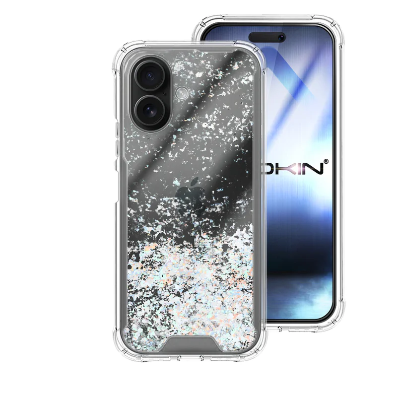 Capa Apokin para iPhone 16 em Gel Transparente com Purpurina Azul Turquesa - Imagem 5