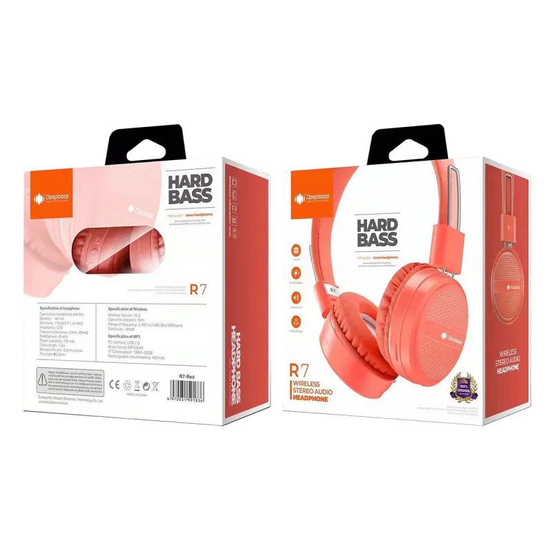 Auscultadores Sem Fios Apokin Deepbass R7 com Arco Vermelho