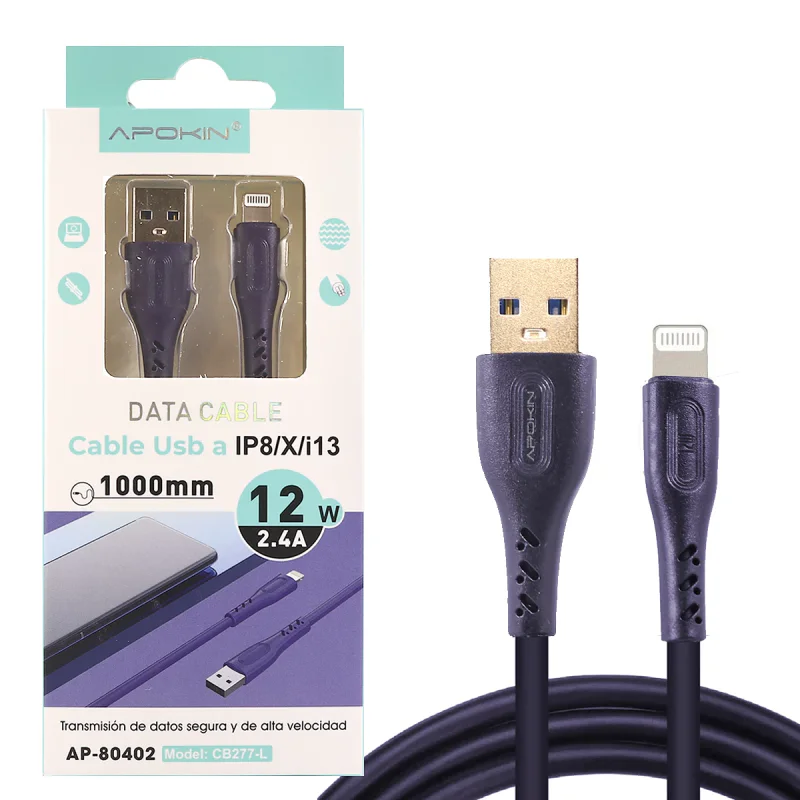 Cabo USB para Lightning Apokin USB 3.0 1 m 12 W 2.4 A Roxo