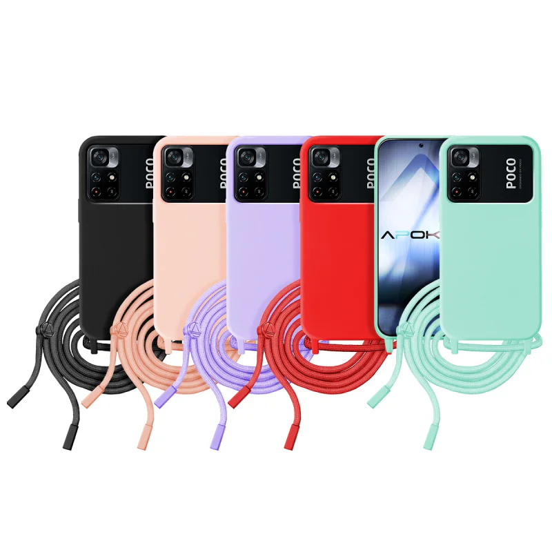 Capa Apokin de Silicone Suave com Cordão para Xiaomi Poco M4 Pro 5G Azul-turquesa - Imagem 1