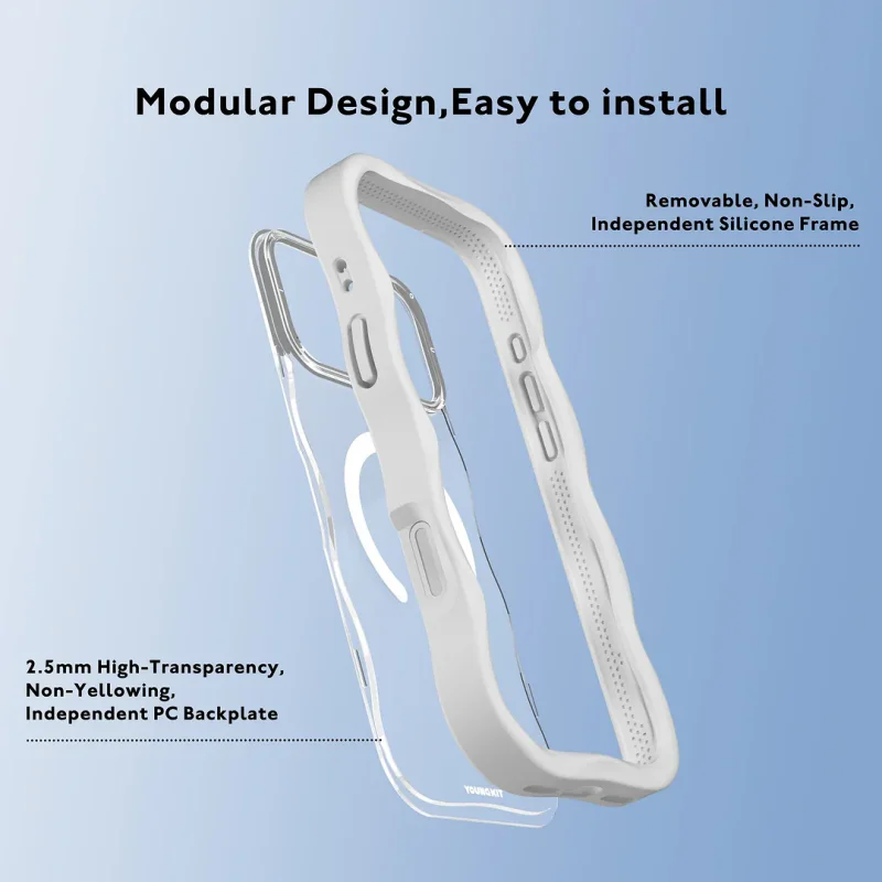 Capa Apokin Youngkit Onda Grande Magnética para iPhone 17 Pro e 18 Pro Branco - Imagem 3