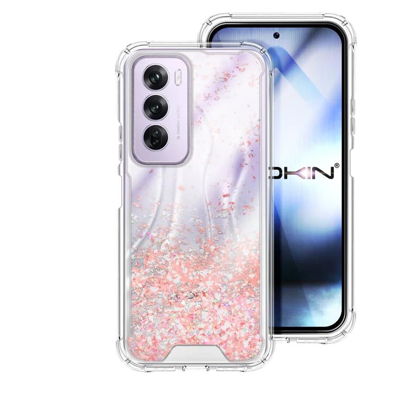 Capa Apokin para Oppo Reno 12 Pro Gel Transparente com Purpurina Rosa - Imagem 3