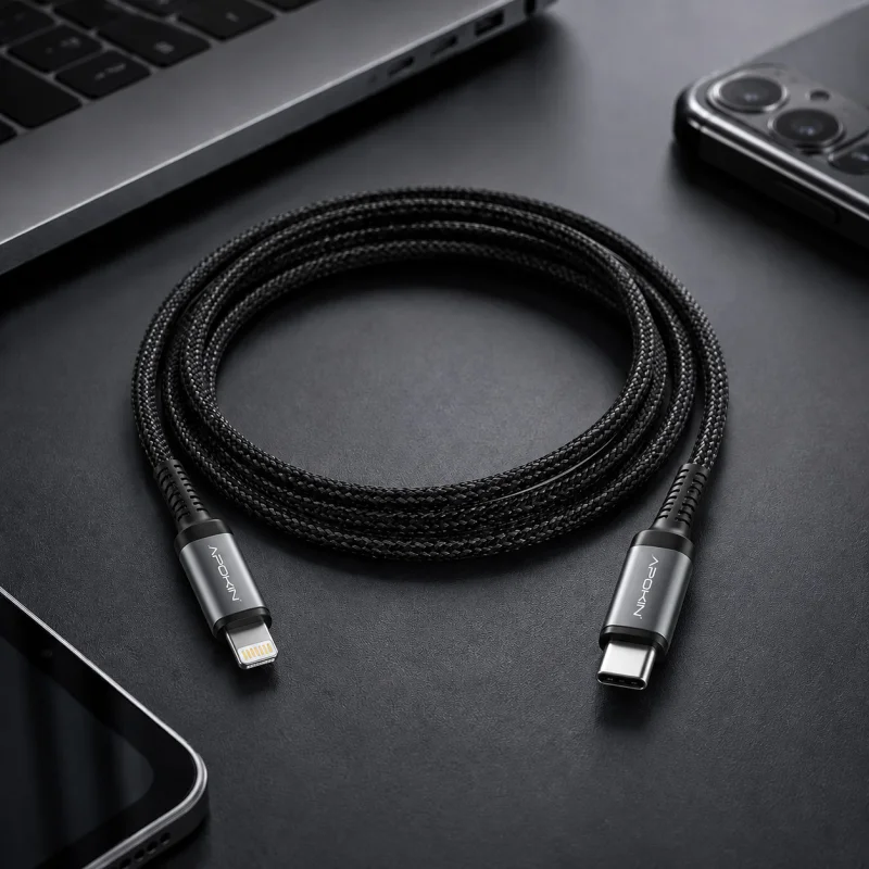 Cabo USB Apokin Tipo-C para Lightning 27 W 3 A 2 m Reforçado Preto - Imagem 2