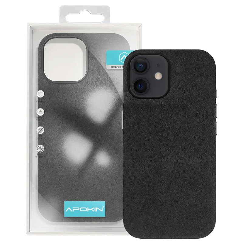 Capa Apokin para Apple iPhone 12 e iPhone 12 Pro em Pele Alcântara Cinza - Imagem 6