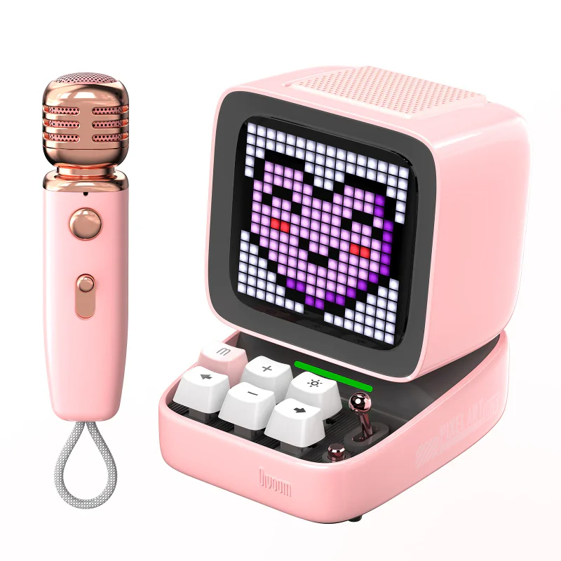 Coluna Portátil Divoom Ditoo-Mic com Microfone de Karaoke e Ecrã Pixel Rosa