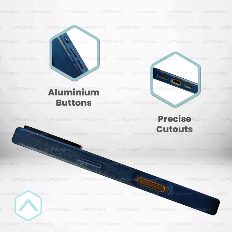 Capa Apokin para iPhone 15 Pro em Pele Azul - Imagem 5