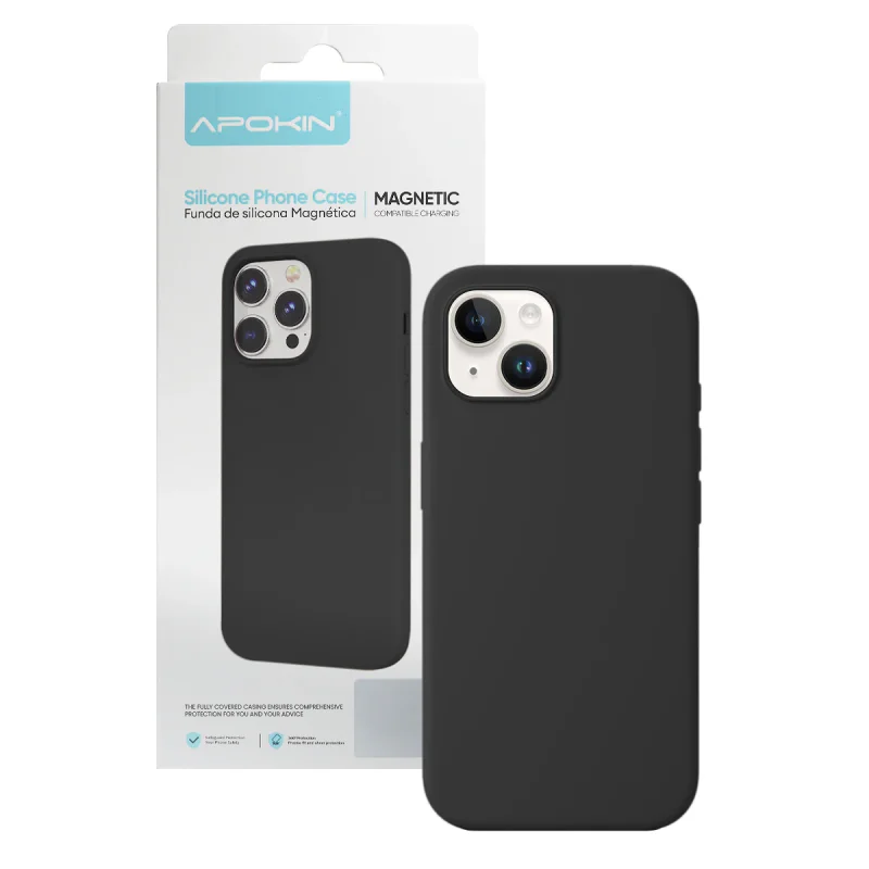 Capa de Silicone Líquido Apokin para iPhone 13 e 14 com MagSafe Preto - Imagem 2