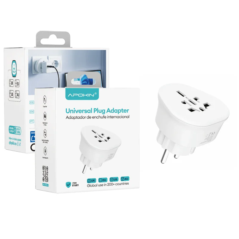 Adaptador de Tomada Internacional Apokin Universal Branco