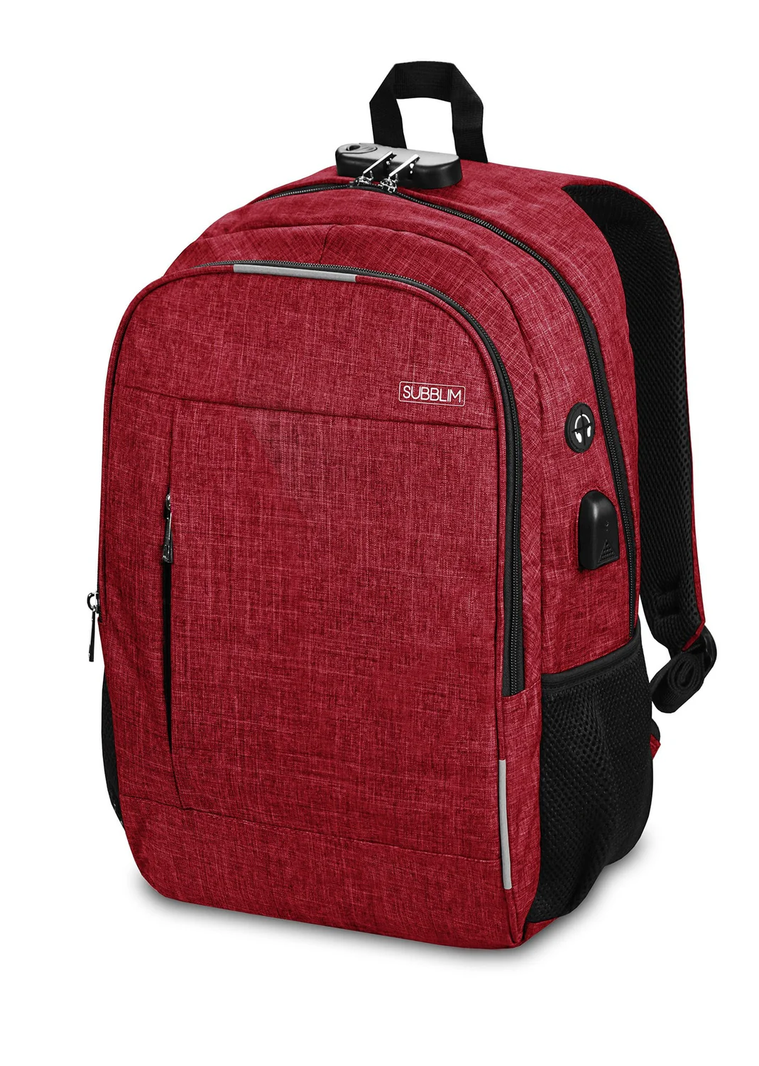 Mochila Subblim Urban Lock para Portátil até 16" Antirroubo com Porta USB Vermelha