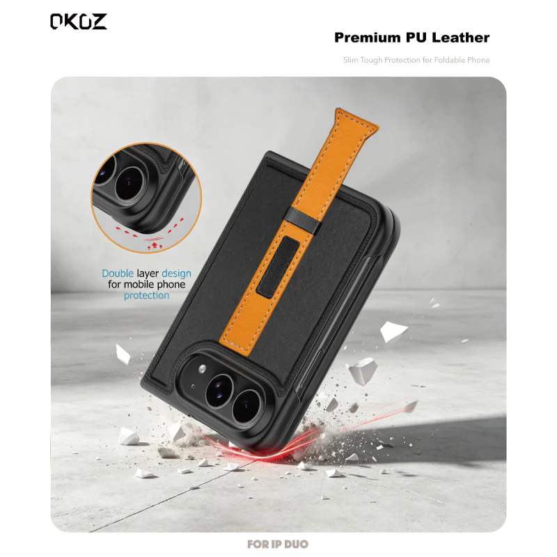 Capa Apokin para iPhone 18 Duo em Pele com Alça Dobrável Azul - Imagem 2