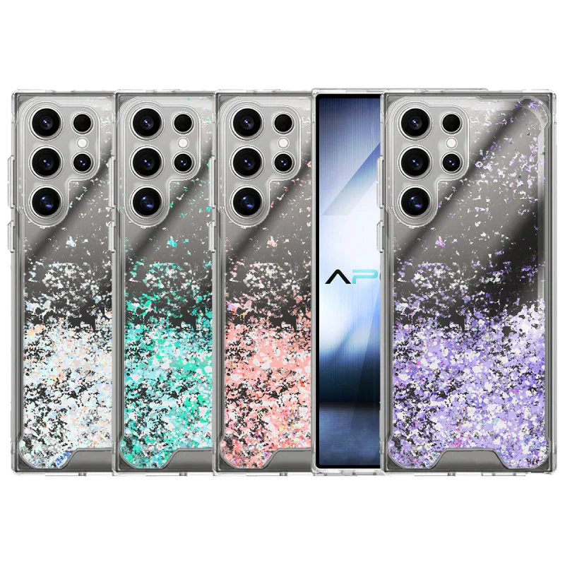 Capa de Gel Apokin Transparente com Purpurina para Samsung Galaxy S24 Ultra Rosa - Imagem 1
