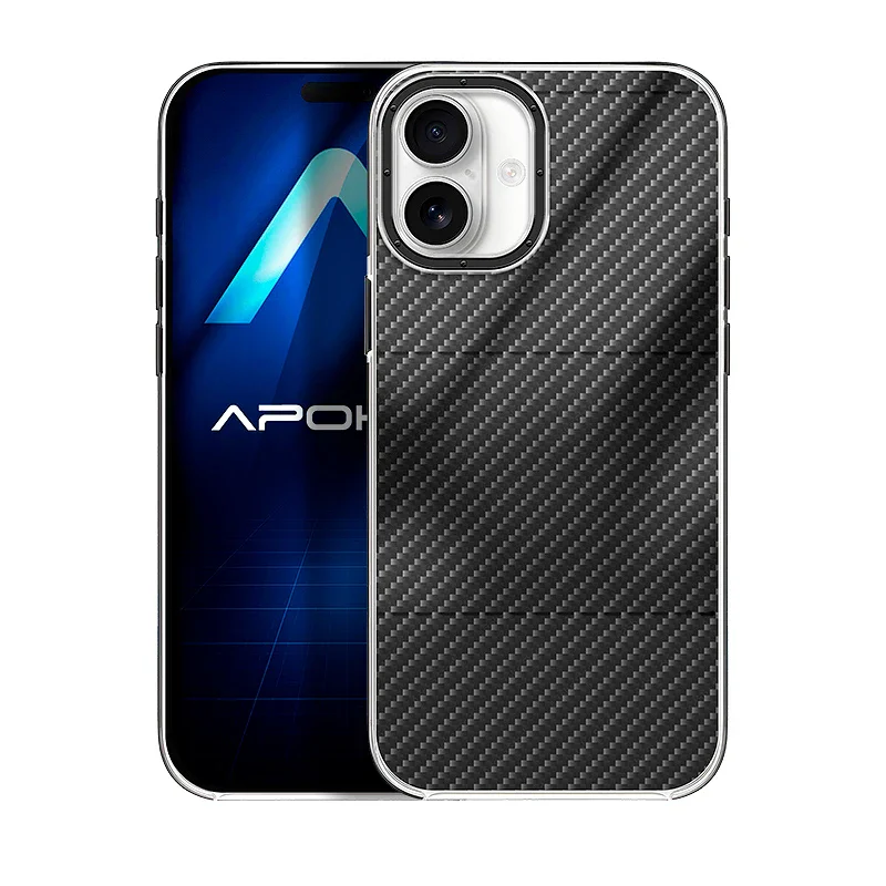 Capa Acrílica Apokin para iPhone 16 Plus com Efeito Carbono
