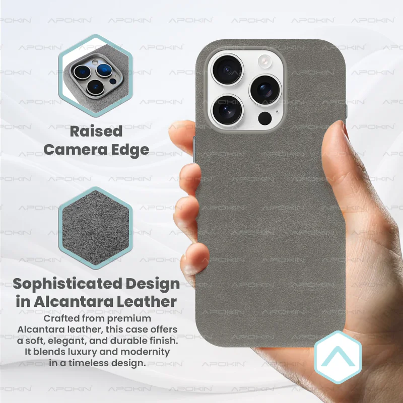 Capa Apokin para Apple iPhone 12 e iPhone 12 Pro em Pele Alcântara Cinza - Imagem 2
