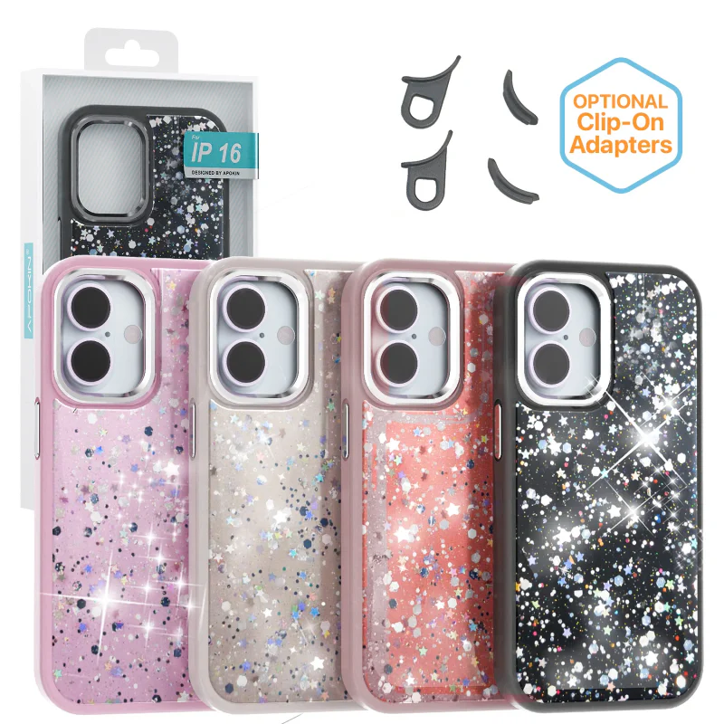 Capa Apokin Bling-Bling para iPhone 16e / 17e com Purpurina Preto