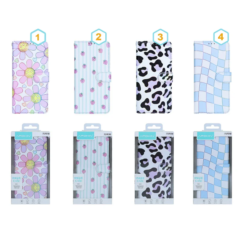 Capa com Porta-cartões Apokin para iPhone 16 Plus Padrão Leopardo - Imagem 1