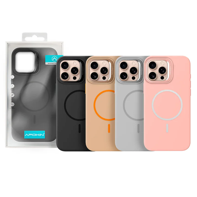 Capa Apokin para iPhone 15 Pro Max Silicone com MagSafe e Suporte Dourado - Imagem 1