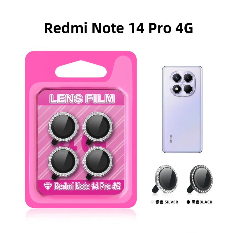 Protetor de Lentes Apokin para Xiaomi Redmi Note 14 Pro 4G Efeito Diamante Preto