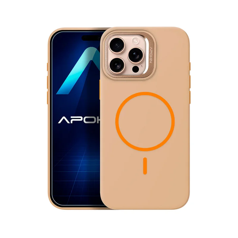 Capa Apokin para iPhone 15 Pro Max Silicone com MagSafe e Suporte Dourado - Imagem 3