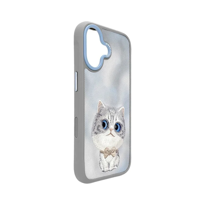 Capa Apokin Nimmy Big Eyes 2.0 Bordada para iPhone 16 Gato Cinzento - Imagem 2