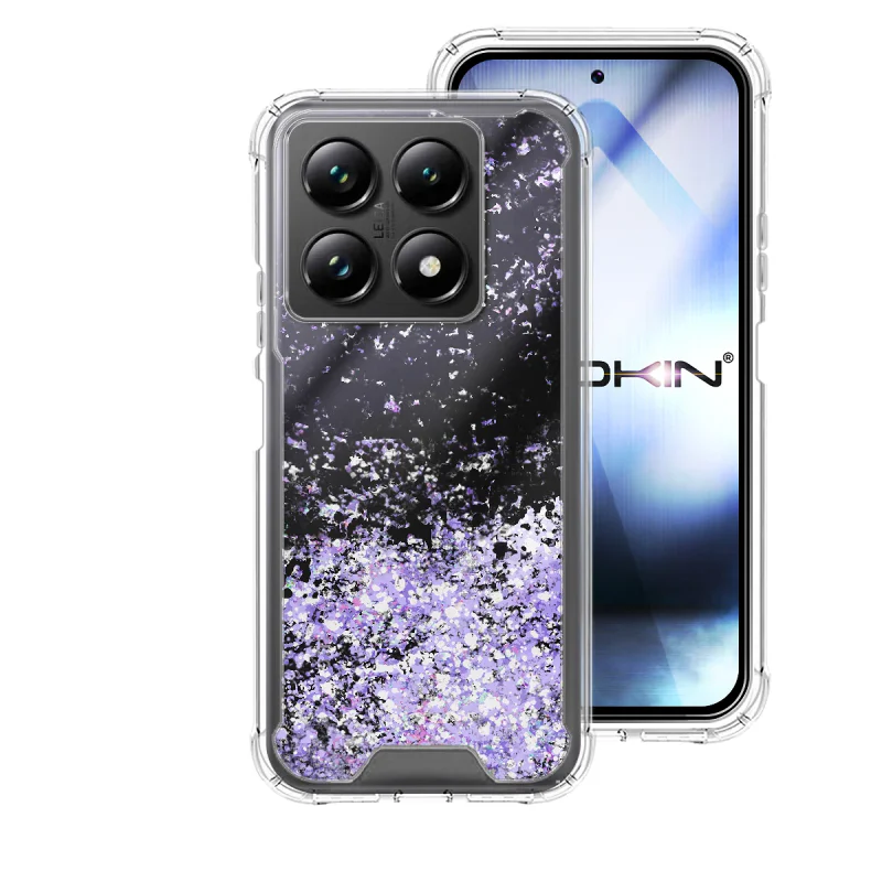 Capa Apokin para Xiaomi 14T Pro em Gel Acrílico Transparente com Purpurina Lilás - Imagem 2