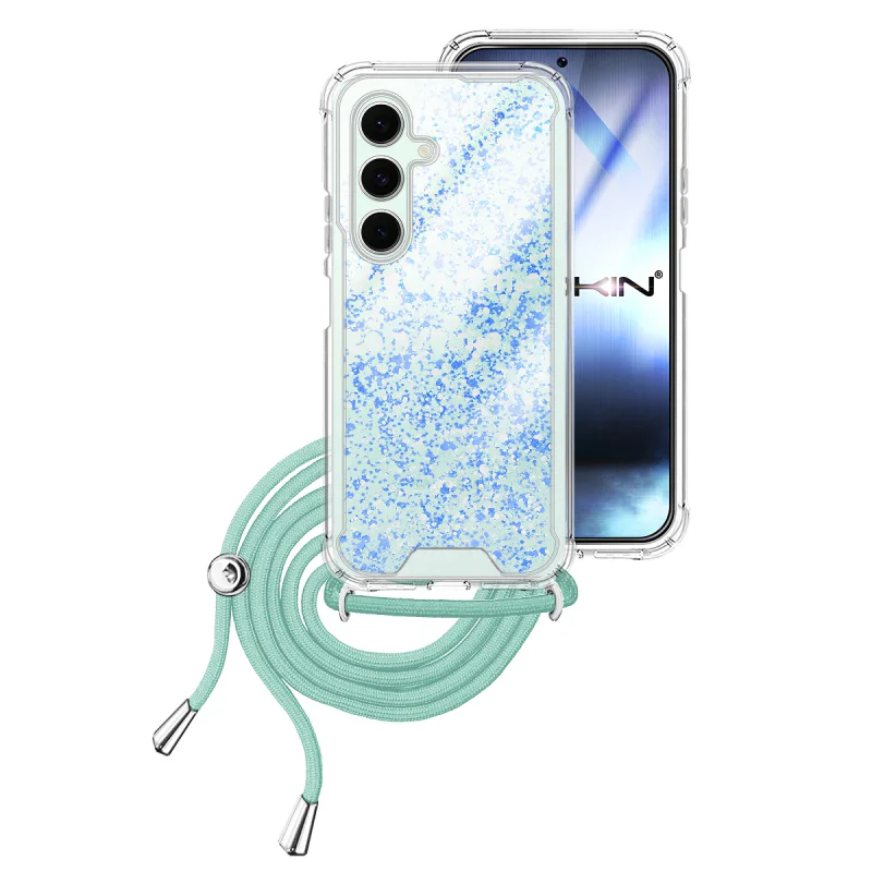 Capa de Gel Transparente Apokin com Cordão para Samsung Galaxy S24 FE Azul Turquesa - Imagem 4