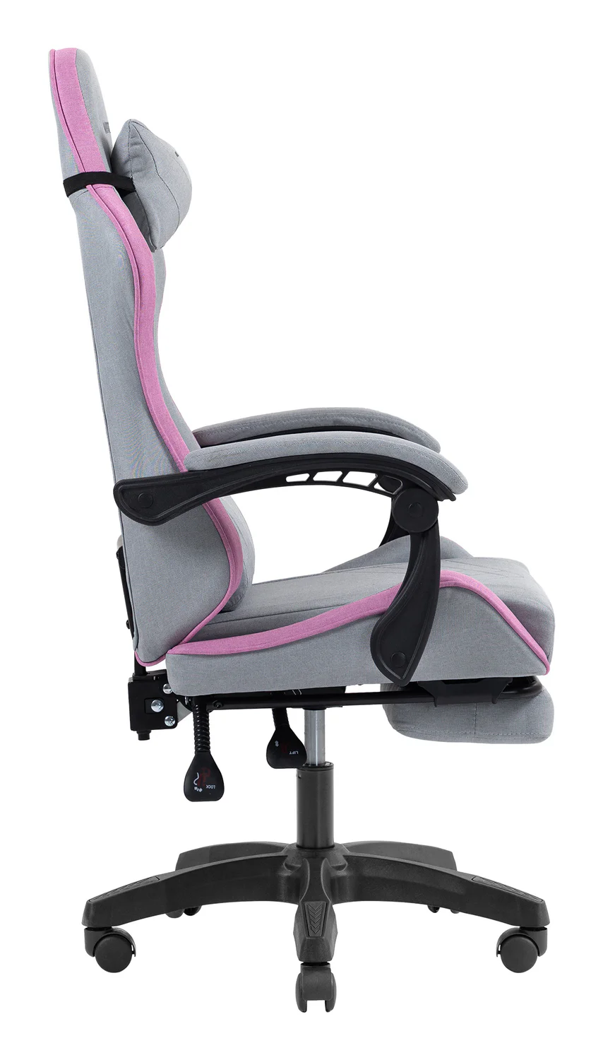Cadeira Gaming Mars Gaming MGC-X em Tecido Respirável com Apoio para Pés Extensível Cinzenta e Rosa - Imagem 4