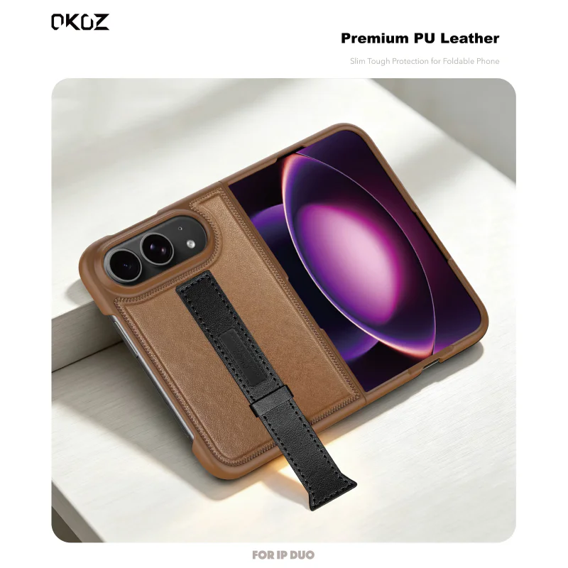 Capa Apokin para iPhone 18 Duo em Pele com Alça Dobrável Azul - Imagem 6