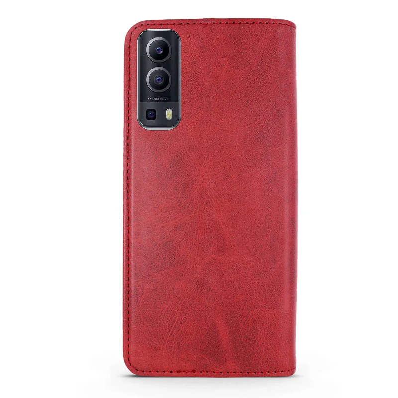 Capa com Tampa Apokin para Vivo Y22s / Y35 em Pele Sintética com Porta-Cartões Vermelho - Imagem 2