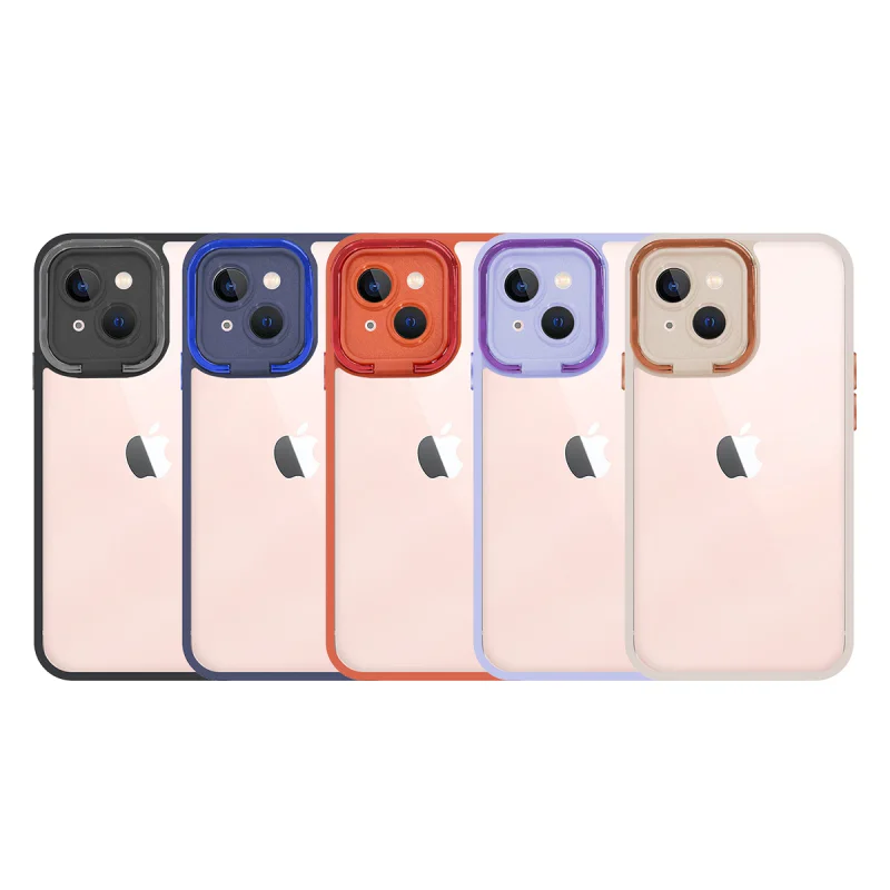Capa Apokin Antichoque Transparente com Suporte para iPhone 13 Aro em Alumínio Lilás - Imagem 1