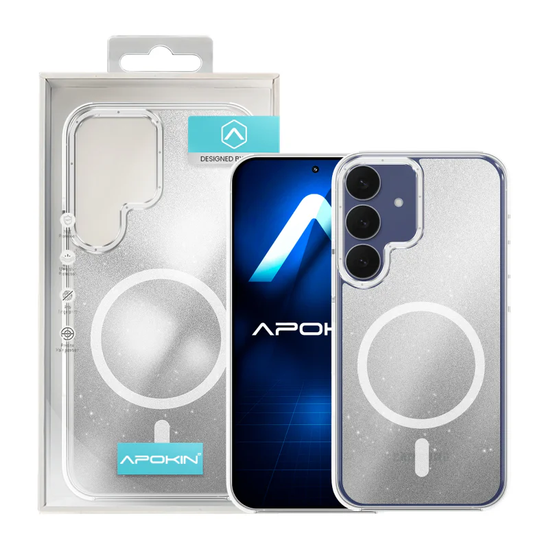 Capa Acrílica Apokin para Samsung Galaxy S25 Plus com Purpurina e MagSafe Prata - Imagem 3