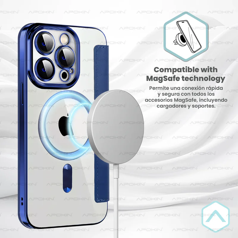 Capa Livro Mocome com Tampa Cromada e MagSafe Apokin para iPhone 17 Fúcsia - Imagem 4