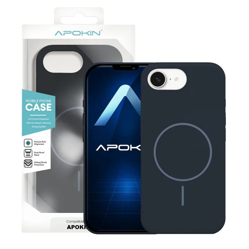 Capa Apokin para iPhone 16e e 17e Silicone Premium com MagSafe Preto - Imagem 2
