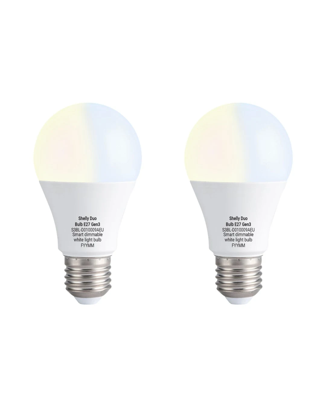 Lâmpada Inteligente Shelly Duo Bulb E27 Gen3 Wi-Fi e Bluetooth Branco Ajustável 8,5W 806lm Pack 2 - Imagem 1
