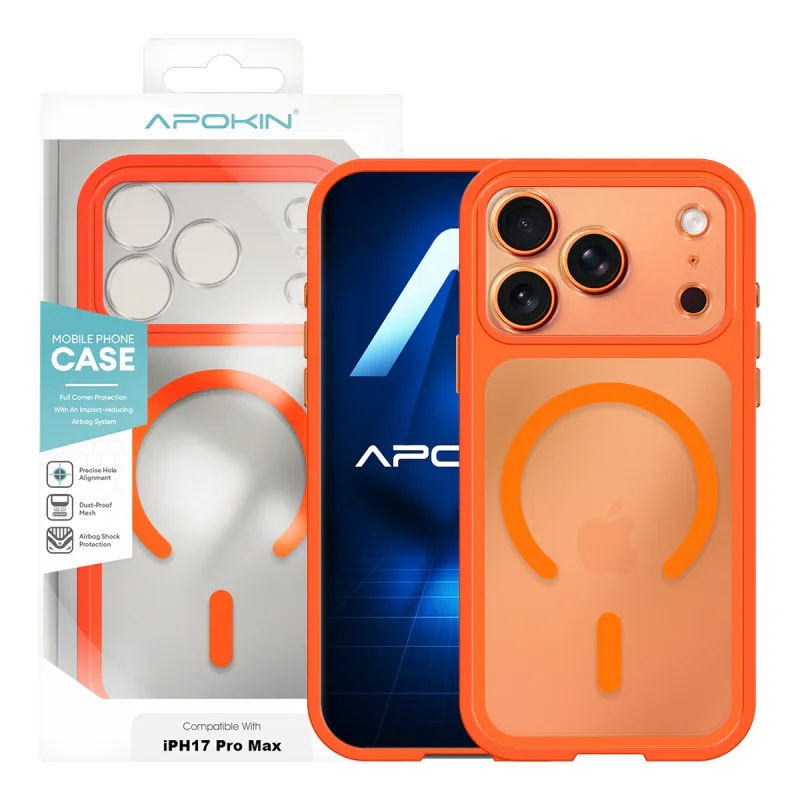 Capa Apokin iPhone 15 Transparente Magnética com Proteção de Câmara Laranja - Imagem 4