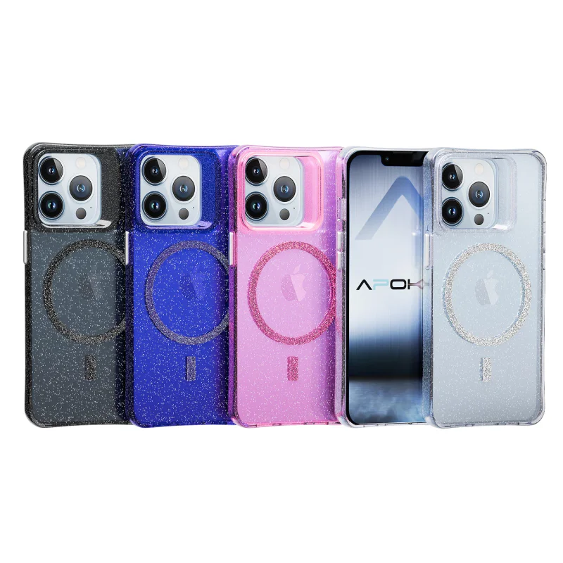 Capa de Silicone Apokin para iPhone 13 Pro Max com Purpurina e MagSafe Lilás - Imagem 1