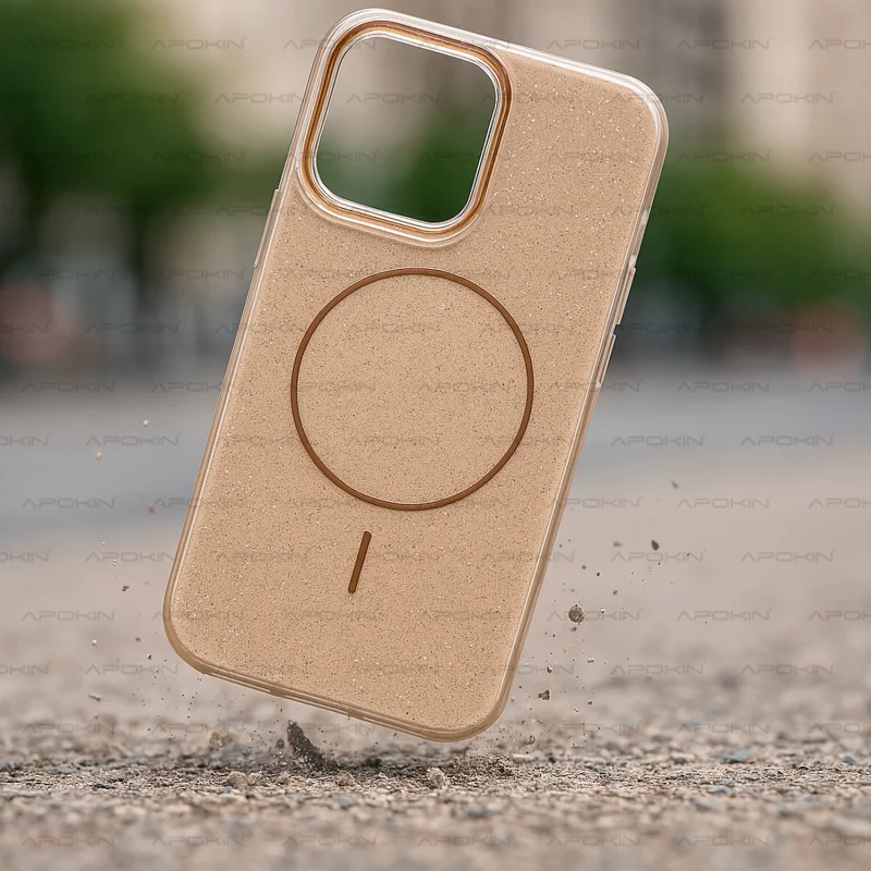 Capa Apokin para iPhone 17 Pro Silicone com Purpurina Brilho e MagSafe Dourado - Imagem 2