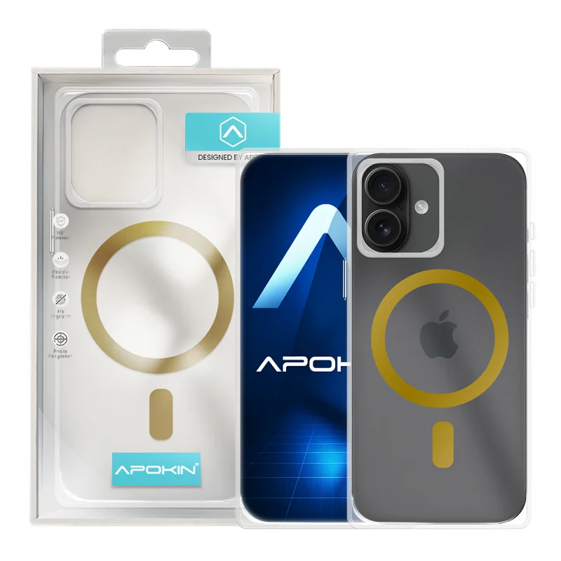 Capa Apokin para iPhone 16 Transparente Fosca com MagSafe Dourado - Imagem 4