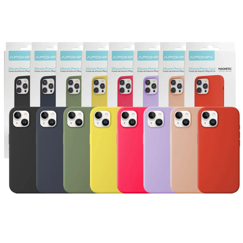 Capa de Silicone Líquido Apokin para iPhone 13 e 14 com MagSafe Preto - Imagem 1