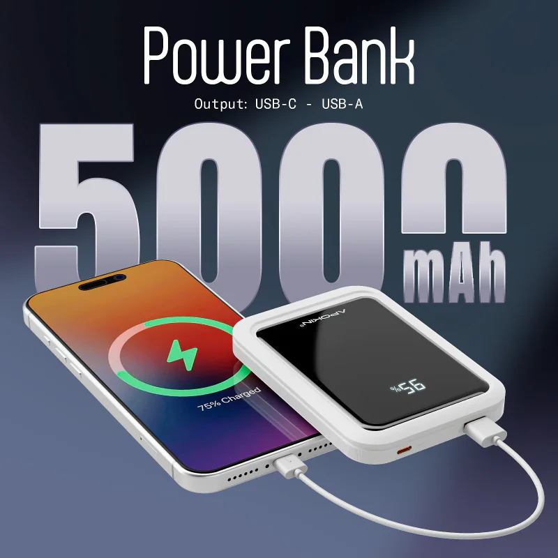Power Bank Apokin 5.000 mAh Carregamento Rápido 18.5 W Branco - Imagem 2