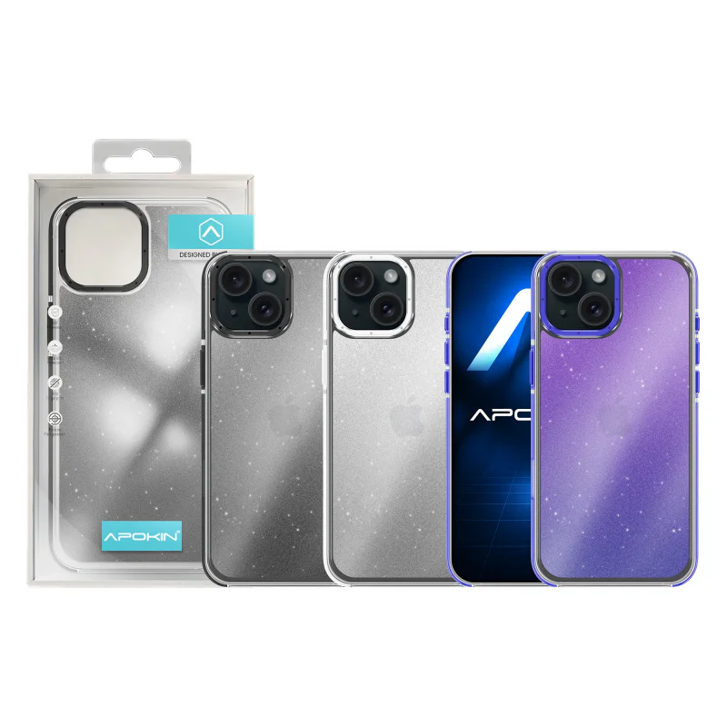 Capa Apokin para iPhone 13 e 14 Acrílica Rígida com Purpurina Preto