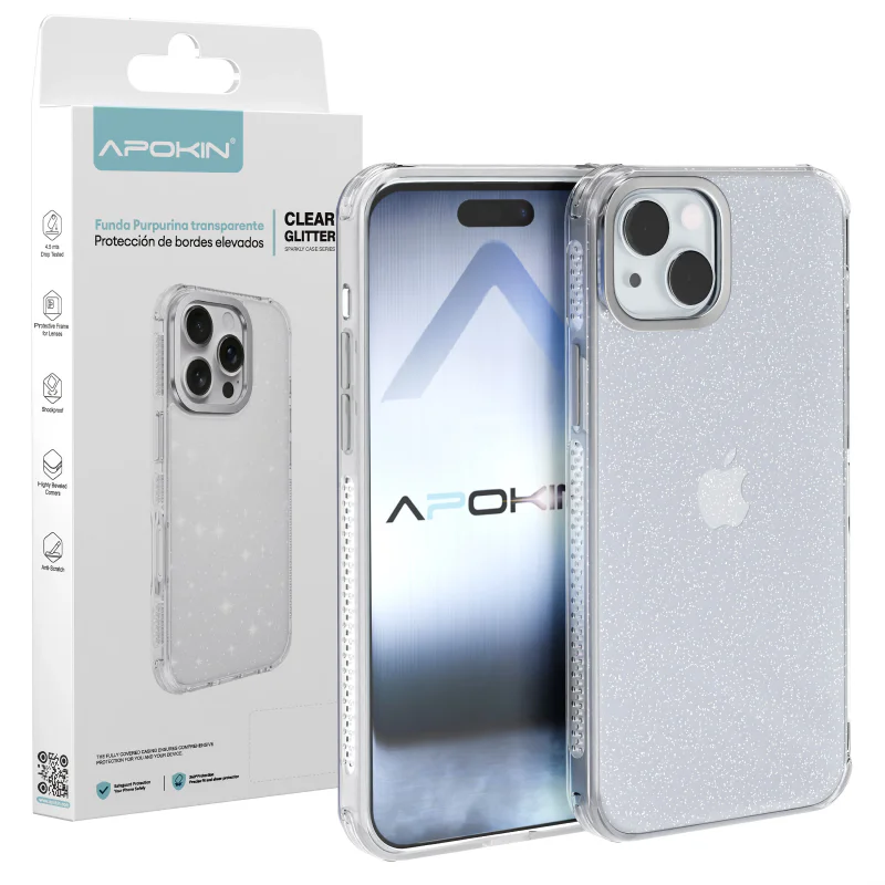 Capa Apokin para iPhone 13 e iPhone 14 Acrílica Transparente com Purpurina